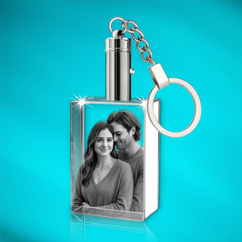 Porte-clés photo en cristal 3D