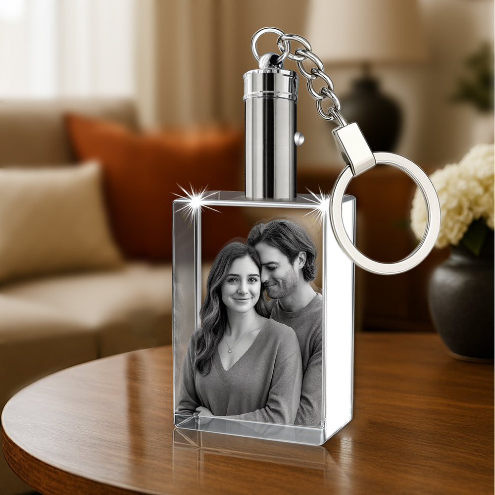 Porte-clés photo en cristal 3D