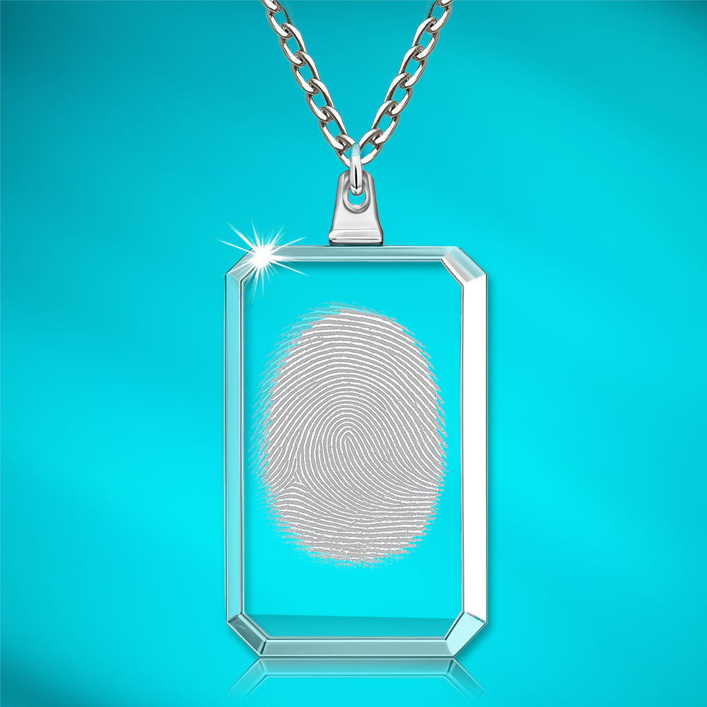 Collar rectangular con huella dactilar de cristal 2D