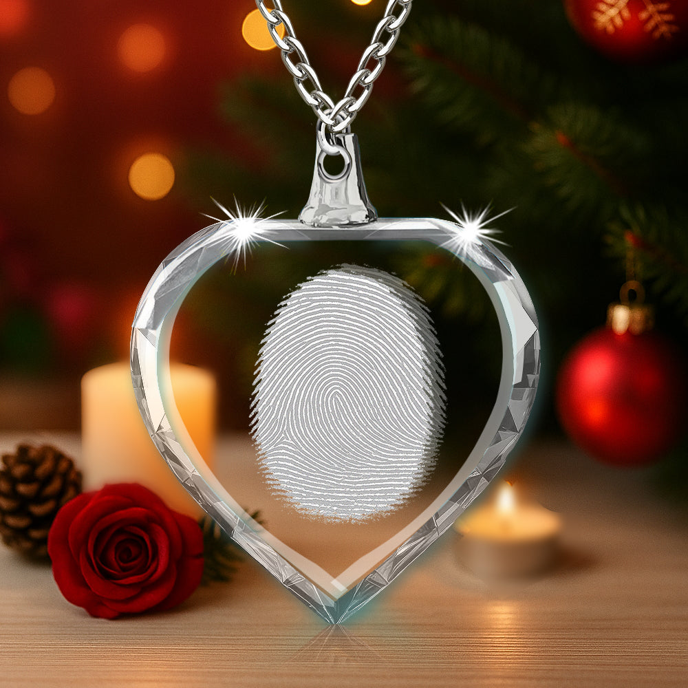 Collar de corazón con huella dactilar de cristal 2D