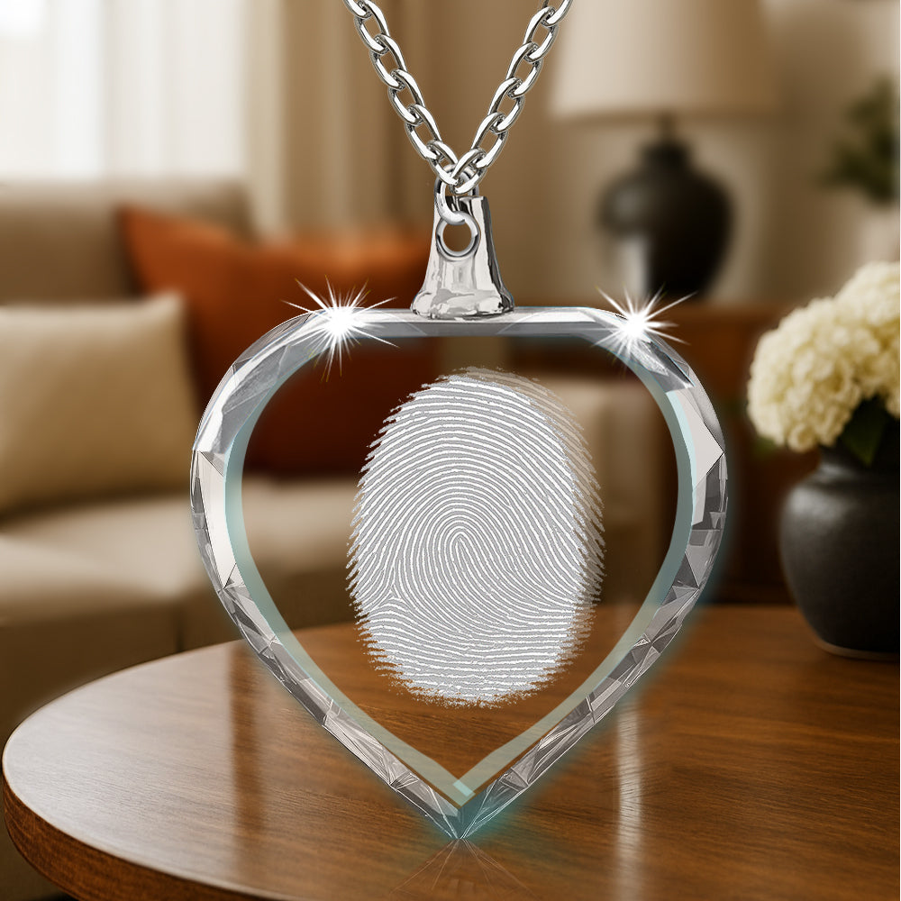 Collar de corazón con huella dactilar de cristal 2D