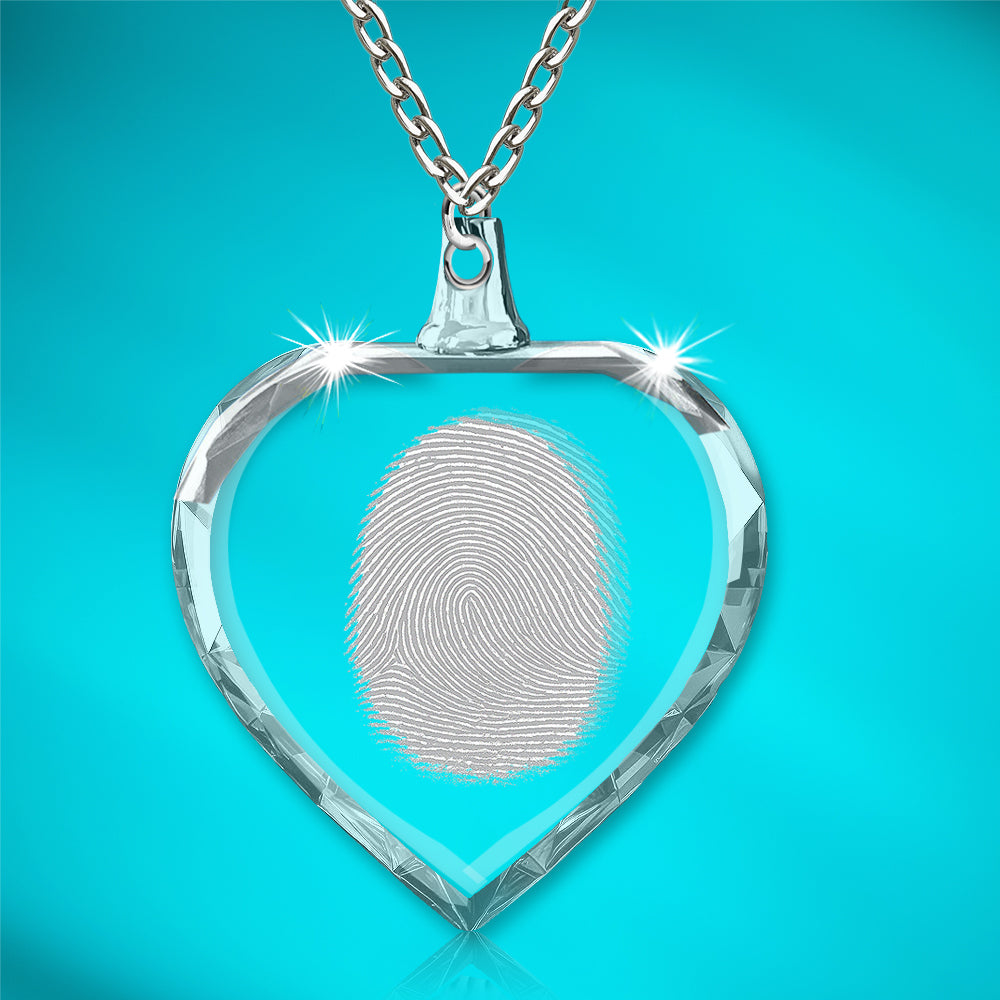 Collar de corazón con huella dactilar de cristal 2D