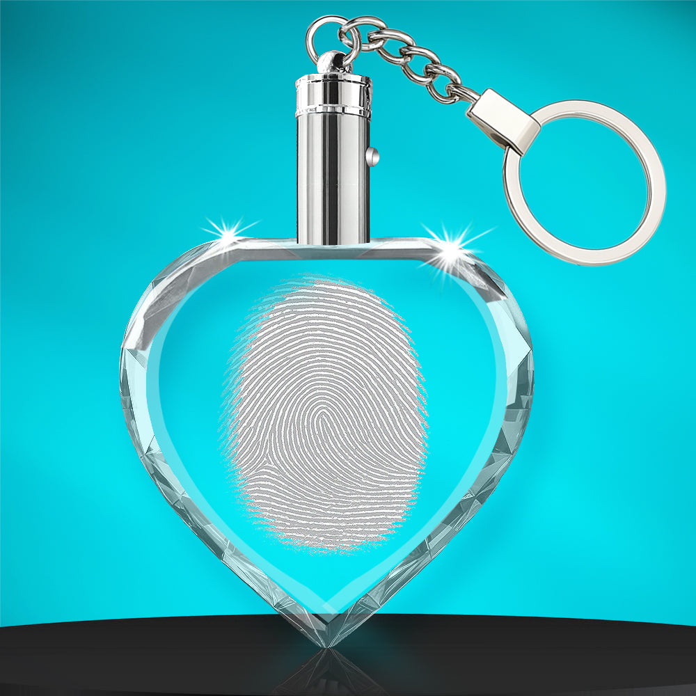 Llavero de corazón con huella dactilar de cristal 2D