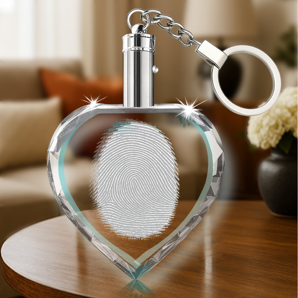 Llavero de corazón con huella dactilar de cristal 2D